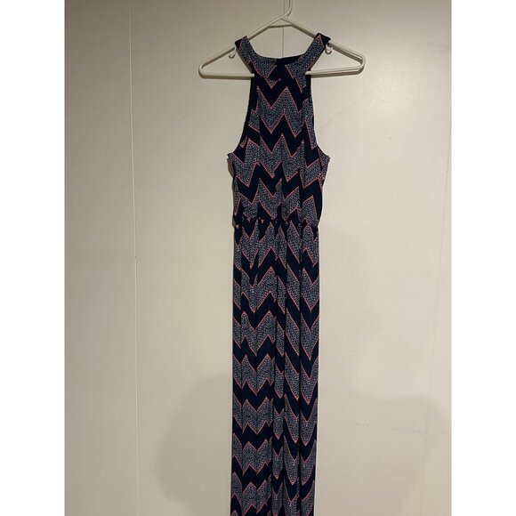 Chevron Maxi Dress NWT Size Small Navy Coral Pink White High Neck Sleeveless Sum - Picture 14 of 14